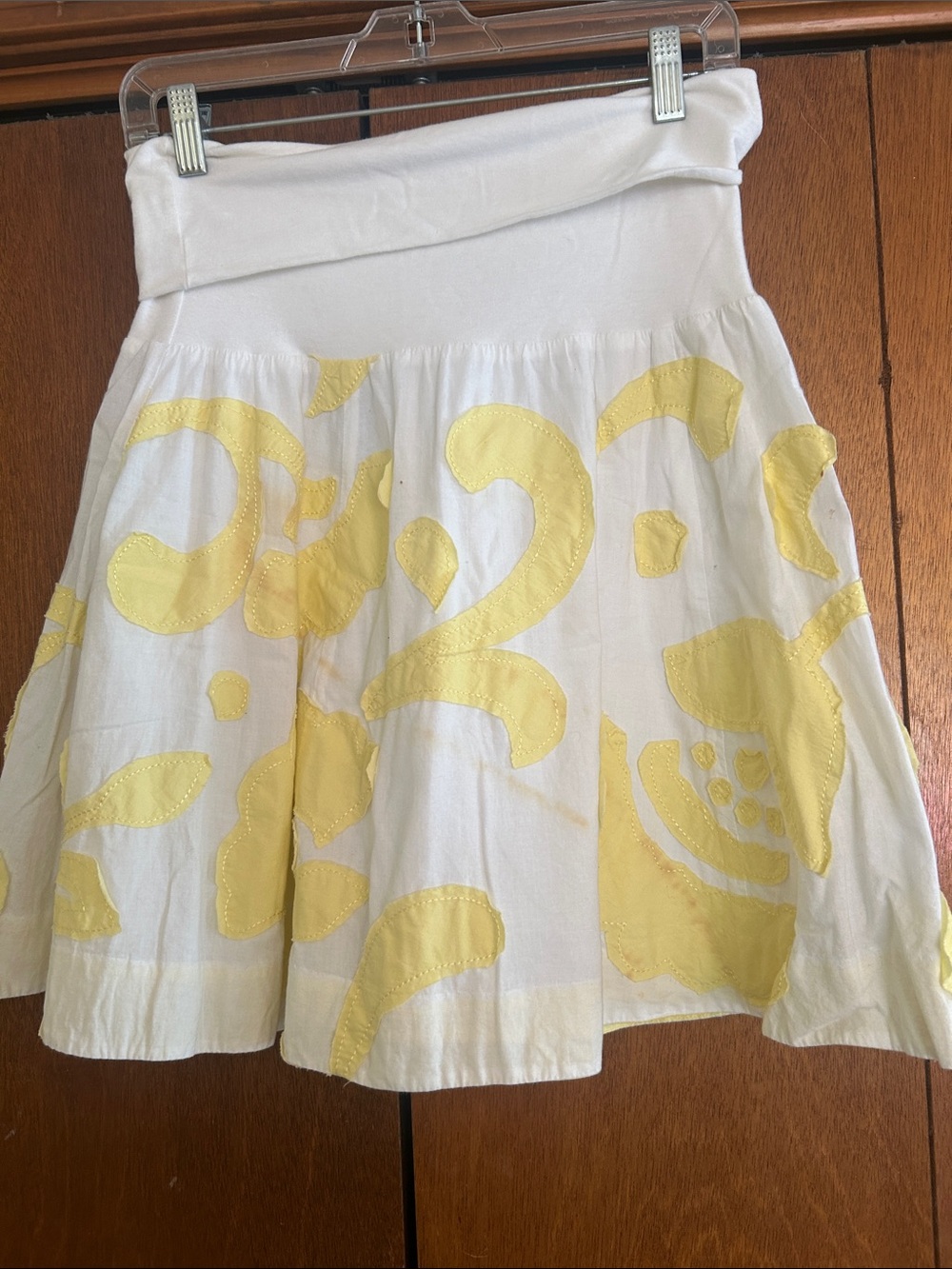 Odille White Skirt with Yellow Floral Appliqué